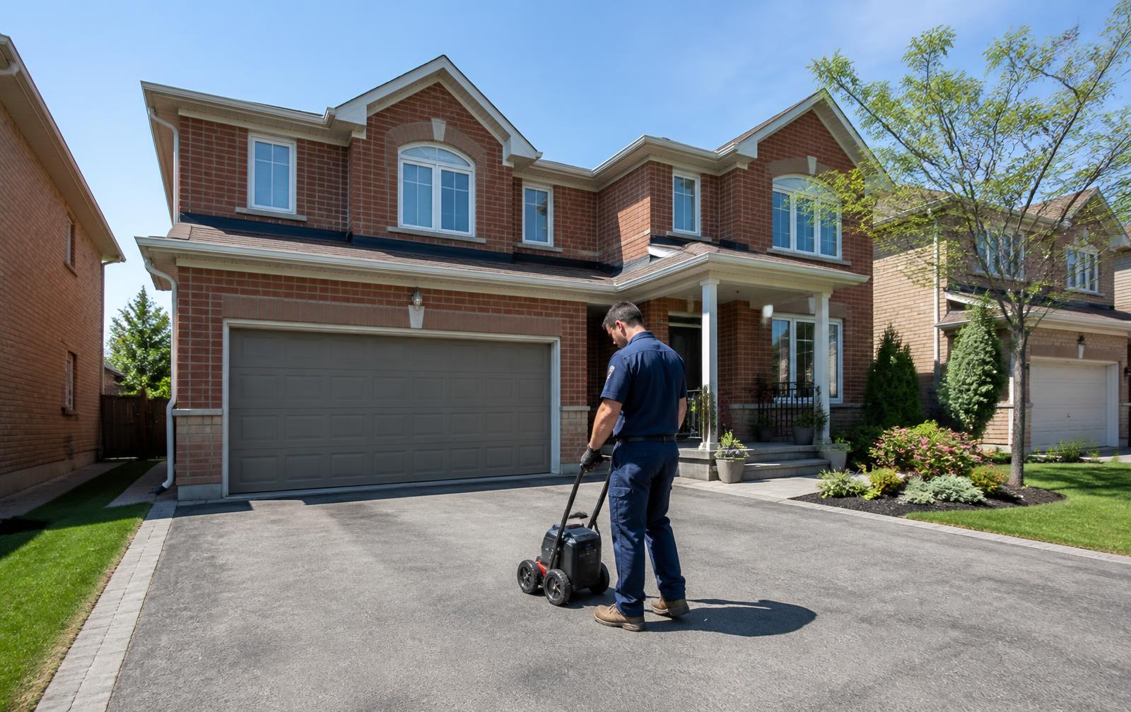 Detached Toronto-area home with a paved driveway and front landscaping